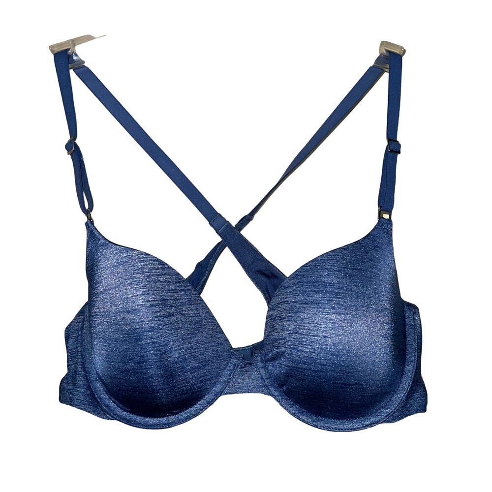 Adore Me Bra 34C Wirefree No Wire Wireless Comfort Strappy Pull Over Blue